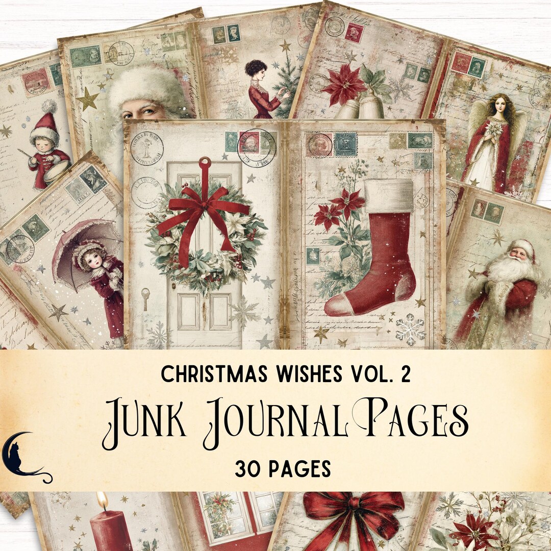 Christmas Wishes Junk Journal Kit, Printable Vintage Ephemera ...