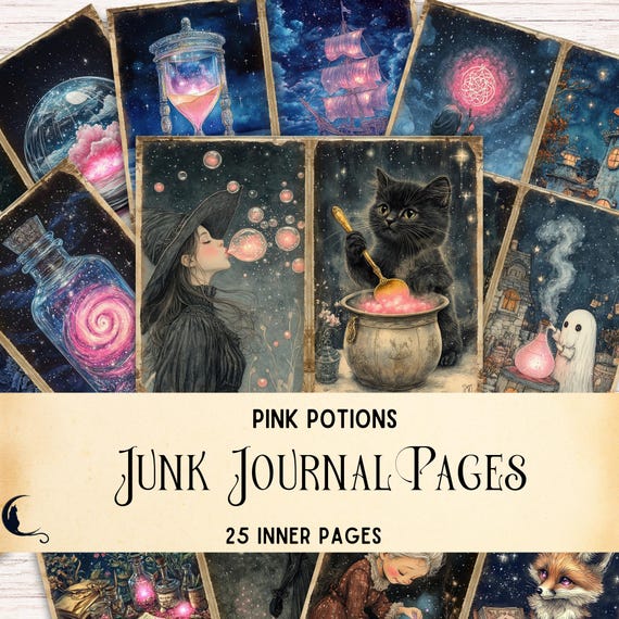気まぐれなピンクの魔女ジャンクジャーナルキット、魔女術のエフェメラ