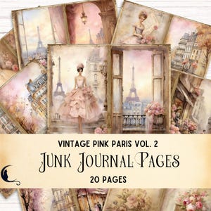 Pink Paris Junk Journal Pages, Vintage Pink Roses, Printable Ephemera, Shabby Chic, Watercolor Scrapbook Images, Floral Crafting Papers