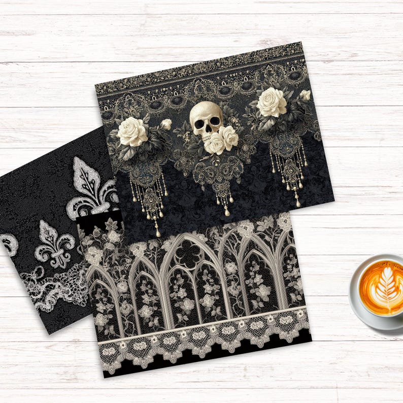 Gothic Lace Backgrounds, Junk Journal Pages, Vintage Printable Ephemera ...