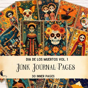 Dia de los Muertos Junk Journal Kit, Printable Mexican Ephemera, Colorful Halloween Scrapbook Paper, Spooky Sugar Skull DIY Craft Supplies