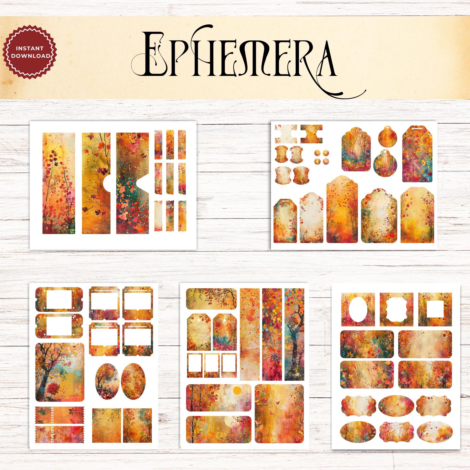 Colorful Autumn Junk Journal Ephemera Kit, Printable Fall Scrapbook ...