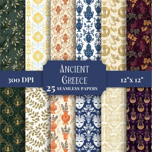 Paquet de papier numérique sans couture de la Grèce antique, motifs grecs pour le scrapbooking, arrière-plans artisanaux décoratifs imprimables uniques à usage commercial JPG
