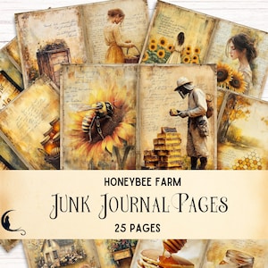 Honigbiene Ephemera, Bienen Junk Journal Seiten, Honigwaben Bastelbedarf, Sonnenblume Scrapbook Kit, Florale Seiten, Collage Sheets