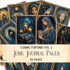 Diario basura de adivino cósmico, efímera mística, álbum de recortes de tarot celestial, suministros de arte de brujería, astronomía, zodiaco y astrología imprimibles