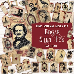 Kit de diario basura de Edgar Allen Poe, efímera gótica vintage, imprimible, Dark Academia, folio de bolsillo, suministros para manualidades de brujas, papel para álbum de recortes romántico