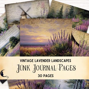 Vintage Lavender Landscapes Junk Journal Kit, Digital Printable Pages, Victorian Shabby Chic Ephemera, Rustic Floral DIY Scrapbook Supplies