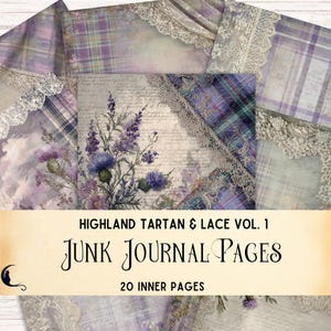 Highland Tartan & Lace Junk Journal Pages, Vintage Ephemera, Plaid Backgrounds, Scrapbooking, Scotland Digital Paper, DIY Craft Supplies