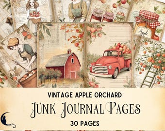 Vintage Apple Orchard Junk Journal Kit, Fall Cottagecore Printable Pages, Rustic Autumn Scrapbook Paper