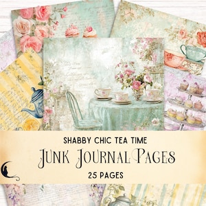 Tea Time Junk Journal Kit, Shabby Chic Ephemera, Tea Party Scrapbook, Vintage Printable Digital Background Pages, DIY Pastel Craft Supplies