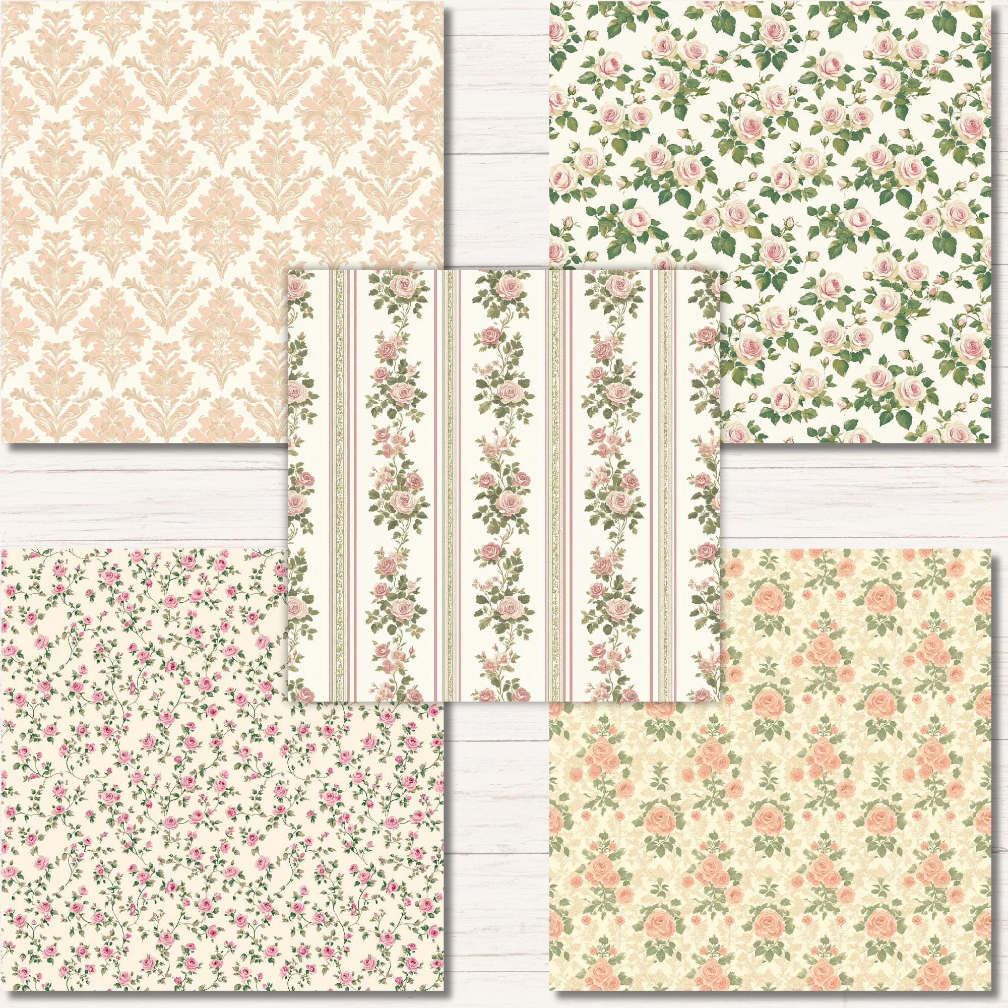 Victorian Spring Roses Digital Paper Pack, Seamless Patterns for ...