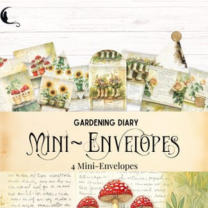 Mini sobres para diario de jardinería, sobres imprimibles con collage botánico, adornos de papel extravagantes, efímeras de diario basura de estilo cottagecore