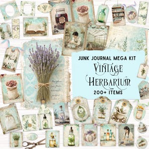 Kit diario vintage con erbario, kit tascabile stampabile, effimeri botanici vintage, album di ritagli di carta digitale floreale con erbe aromatiche