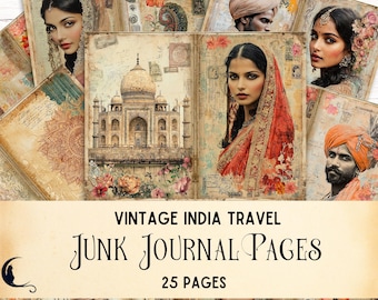 Vintage Indien Travel Junk Journal Seiten, digitales antikes Bollywood Scrapbook Kit, einzigartige druckbare Ephemera