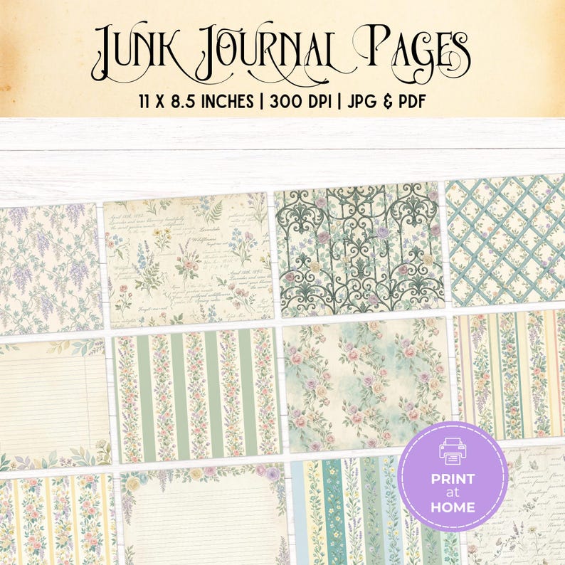 Secret Spring Garden Junk Journal Kit, Printable Folio Pocket, Pastel ...