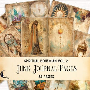 Diario espiritual bohemio, álbum de recortes místico bohemio, material efímero vintage, suministros para manualidades de chicas hippies, kit de papel digital mágico para imprimir