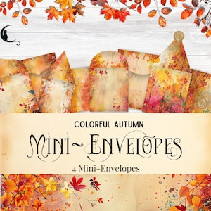 Mini envelopes coloridos de colagem de outono | Envelopes imprimíveis | Carta de bolso | Enfeites de papel | Envelopes de diário de lixo | Mini álbuns