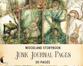 Woodland Storybook Junk Journal Pages | Cottagecore Forest Animals, Spring Printable Kit, Vintage Watercolor, Fairy Cottage Scrapbook Paper