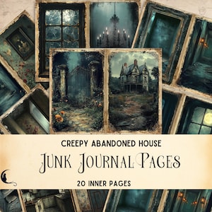 Diario basura de una casa abandonada, papel digital de casas antiguas espeluznantes, manualidades de Halloween, efímeras vintage imprimibles, manualidades de papel de Dark Academia