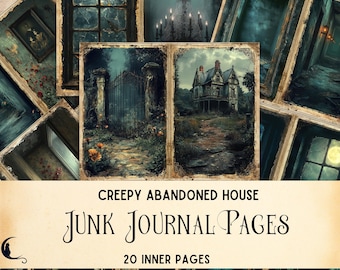 Diario de chatarra de casa abandonada, papel digital de casas vintage espeluznantes, manualidades de Halloween, efímeras vintage imprimibles, manualidades de papel de Dark Academia