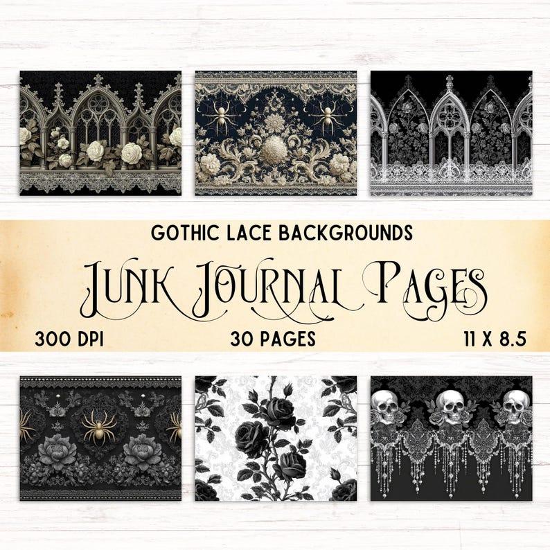 Gothic Lace Backgrounds, Junk Journal Pages, Vintage Printable Ephemera ...