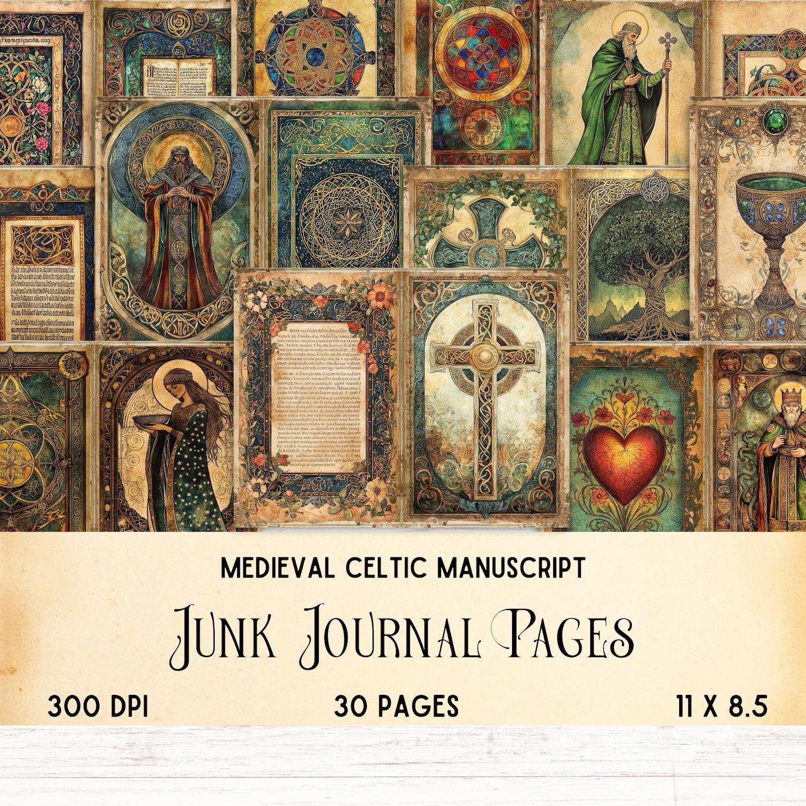 Illuminated Manuscript Junk Journal Kit, Vintage Medieval Art Ephemera ...