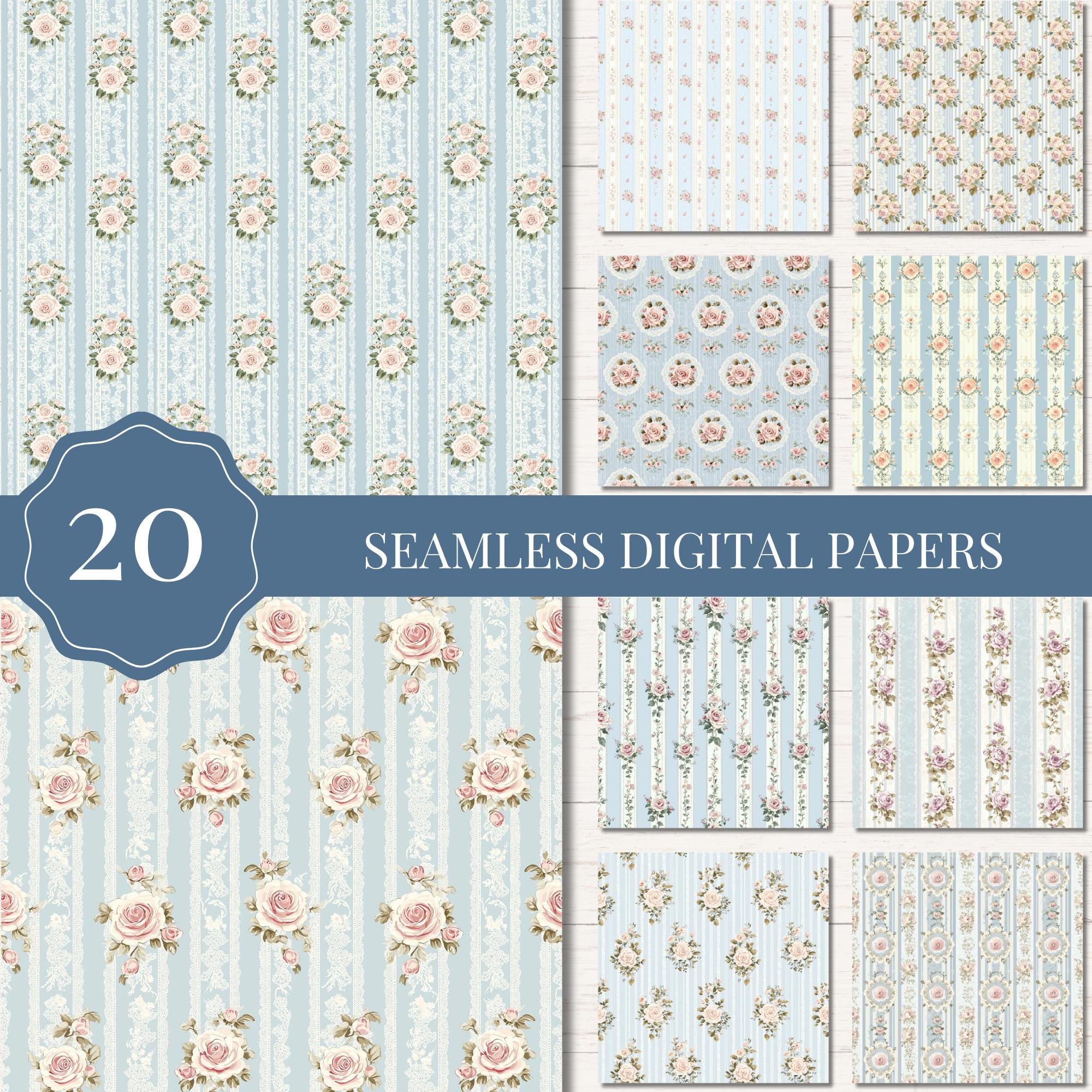 Vintage Floral Stripes Digital Paper Pack, Seamless Patterns for ...