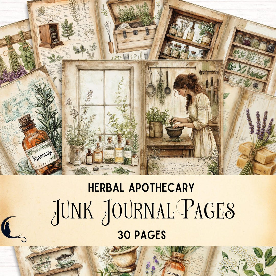 Herbal Apothecary Junk Journal Kit, Printable Scrapbook Pages, Vintage ...
