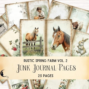 Rustic Spring Farm Junk Journal Pages, Farmhouse Spring Digital Paper, Vintage Ephemera, Printable Scrapbook Kit, Farm Life Landscape Nature