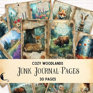 Cozy Woodlands Junk Journal Pages, Printable Nature Digital Paper Vintage Ephemera, Farmstead Animal Scrapbook Kit, DIY Craft Supplies