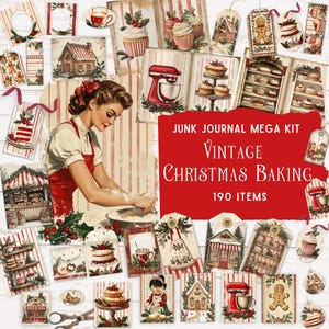 Kit de journal vintage pour la pâtisserie de Noël, pochette pliante festive, fournitures pour travaux manuels des Fêtes, papier de scrapbooking numérique, objets éphémères de Noël rustiques