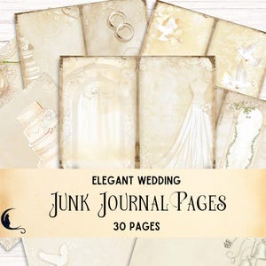 Páginas elegantes para diario de bodas, kit minimalista de scrapbooking en crema marfil, paquete de papel digital vintage, fondos para manualidades imprimibles, efímeras