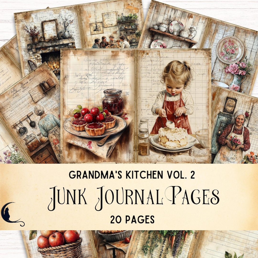 Rustic Recipe Pages Grandma’s Rustic Kitchen Junk Journal Kit, Printable Ephemera, Digital ...