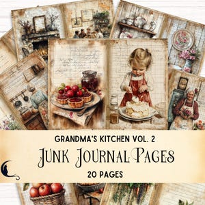 Kit de journal indésirable pour la cuisine rustique de grand-mère, documents éphémères imprimables, pages de recettes de cuisine numériques, papier de scrapbooking vintage, fournitures créatives pour pâtisserie