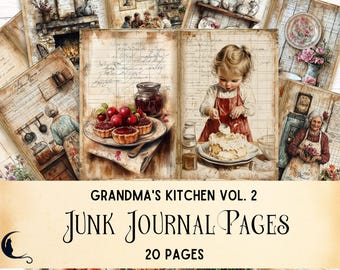 Grandma’s Rustic Kitchen Junk Journal Kit, Printable Ephemera, Digital Cooking Recipes Pages, Vintage Scrapbook Paper, Baking Craft Supplies