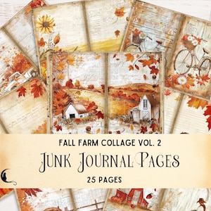 Fall Farm Collage Junk Journal, Autumn Harvest Printable Ephemera, Pumpkin Farm Digital Scrapbook Pages, Cozy Autumn, Vintage Fall Farm Page