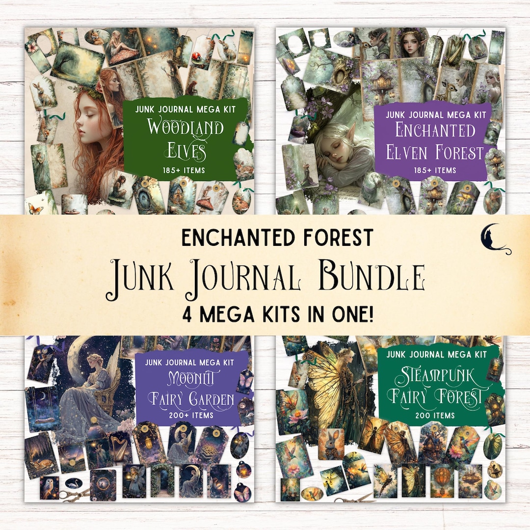 Enchanted Elven Forest Junk Journal Kit Bundle, Fantasy Digital ...