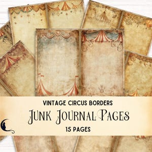 Kit de carnet de bordel de cirque, éphémères de cirque vintage, papier numérique imprimable, pages de carnet de bordel de mer, fournitures de scrapbooking uniques, bordure pages sépia