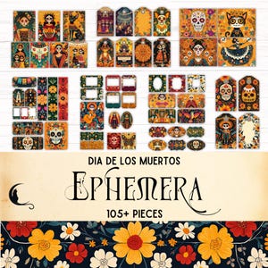 Dia de los Muertos Junk Journal Ephemera Kit, Printable Mexican Halloween Digital Scrapbooking, Colorful Spooky Sugar Skull Craft Supplies