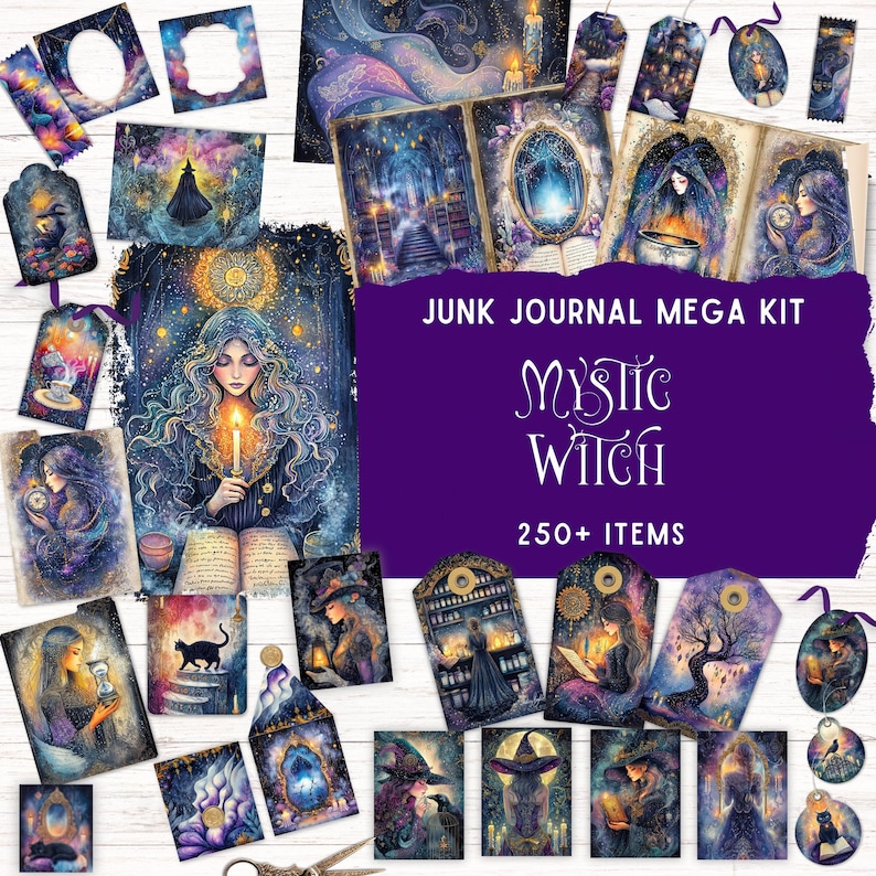 Mystic Witch Junk Journal Kit, Printable Folio Pocket, Vintage Ephemera ...