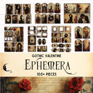 Gothic Valentine Junk Journal Ephemera Kit, Dark Romance Vintage Ephemera, Romantic Scrapbooking Kit, Vintage Victorian Antique Red Roses