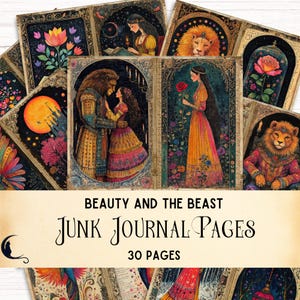 Kit de scrapbooking de pages de journal indésirable La Belle et la bête, éphémères vintage, livre de contes colorés château enchanté fournitures de bricolage