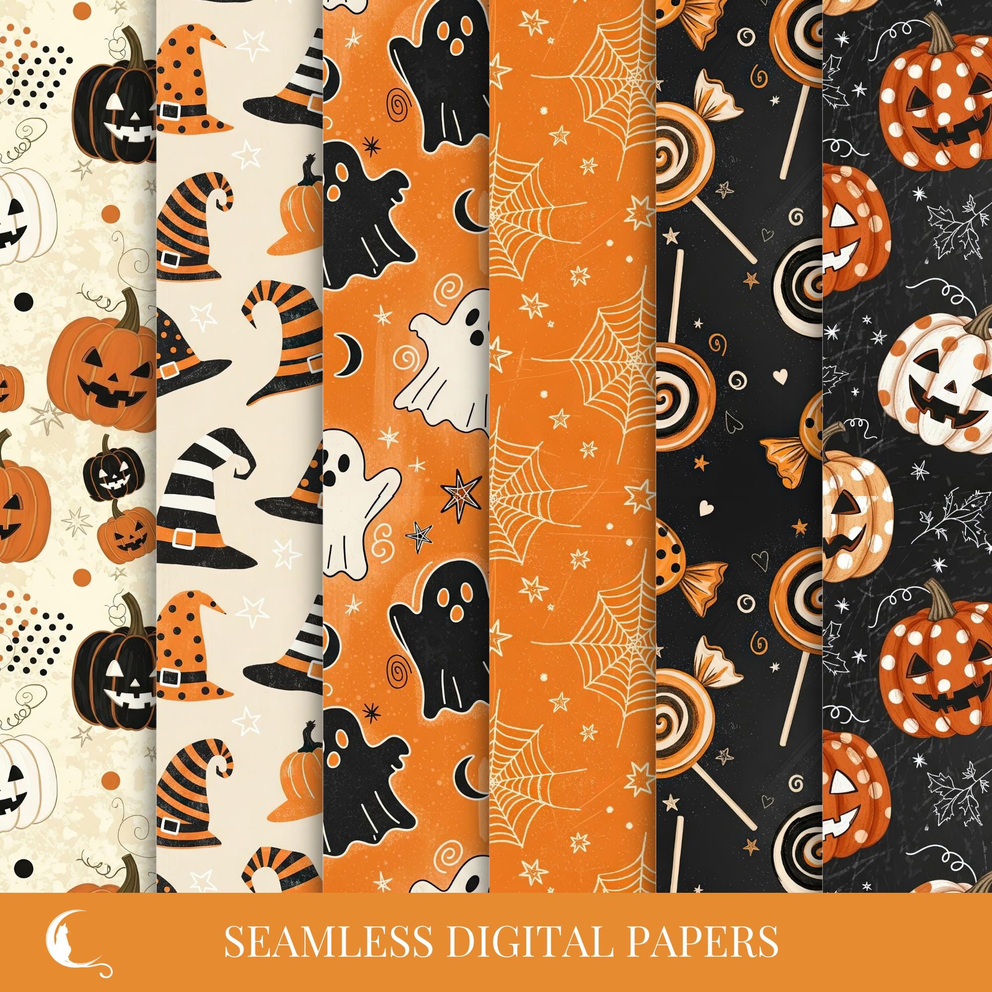 Seamless Spooky Season Digital Paper Pack, Halloween Patterns for Junk ...