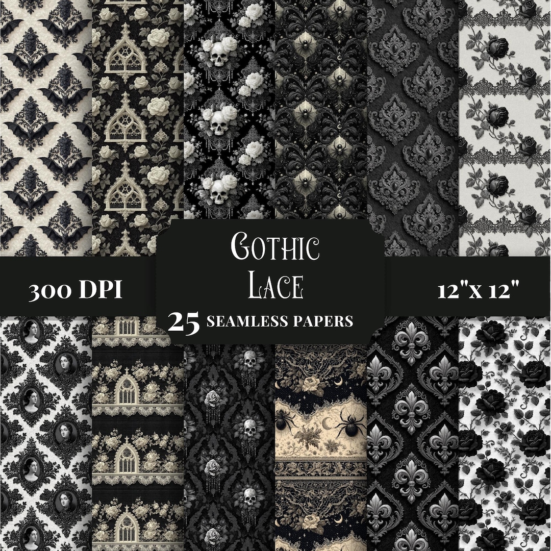 Seamless Gothic Lace Digital Paper, Dark Academia Patterns for ...