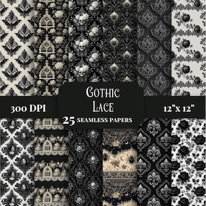 Seamless Gothic Lace Digital Paper, Dark Academia Patterns for Scrapbooking Backgrounds, Junk Journals, Elegant Victorian Craft Supplies