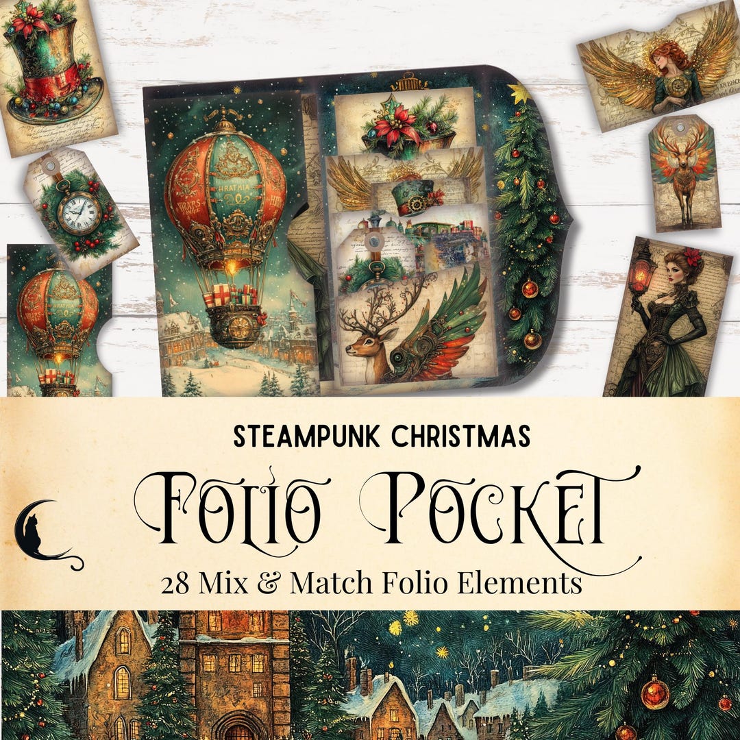 Steampunk Christmas Junk Journal Folio Kit, Printable Pocket Ephemera ...