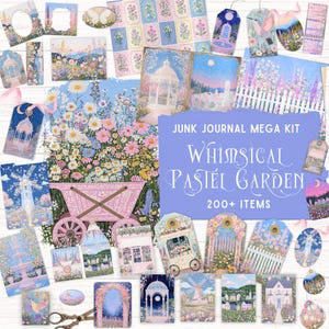 Kit de carnet de voyage pastel, pochette folio imprimable, oeuvres d'art folkloriques éphémères fantaisistes, fournitures florales colorées pour scrapbooking, travaux manuels en papier pour travaux manuels