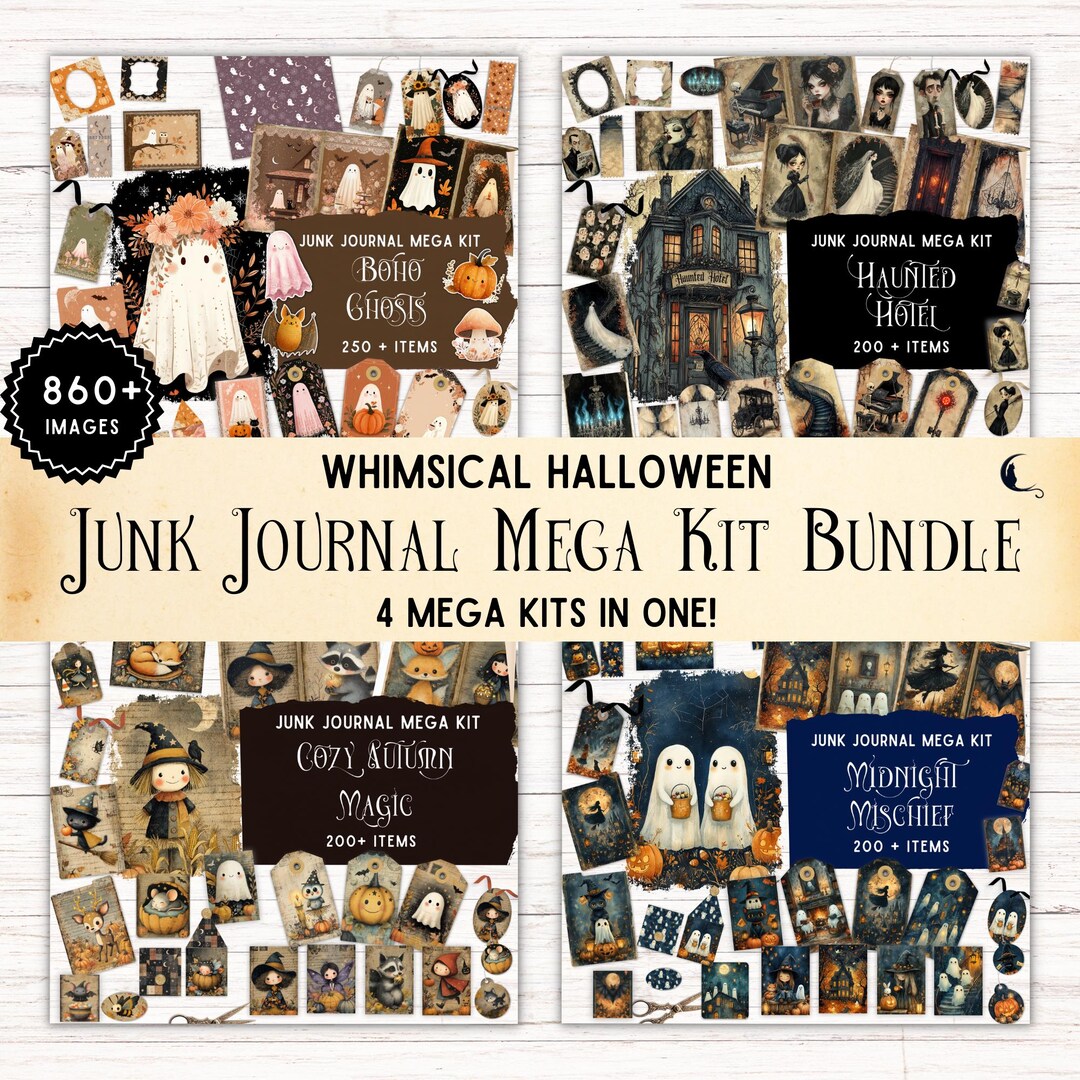 Whimsical Halloween Junk Journal Kit Bundle, Spooky Retro Ephemera ...