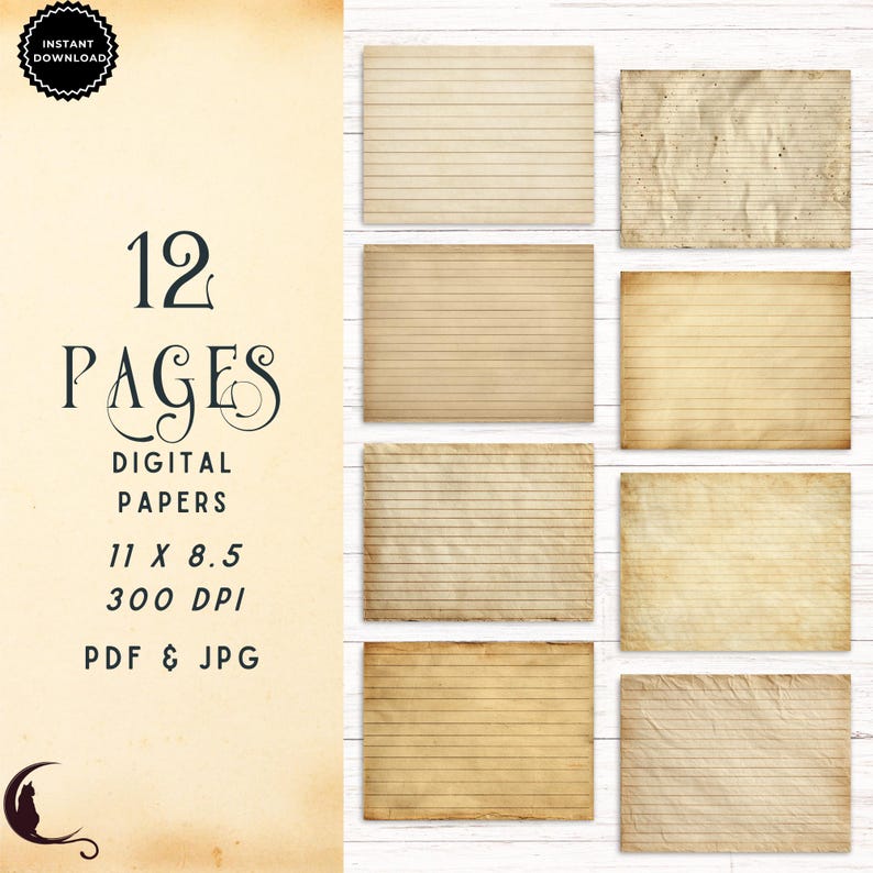 Antique Lined Junk Journal Pages, Digital Vintage Paper, Aged ...