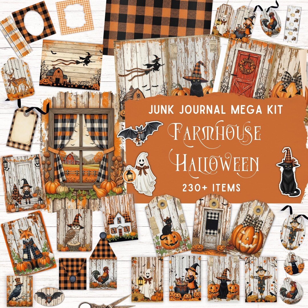 Farmhouse Halloween Junk Journal Kit, Rustic Cottagecore Ephemera ...
